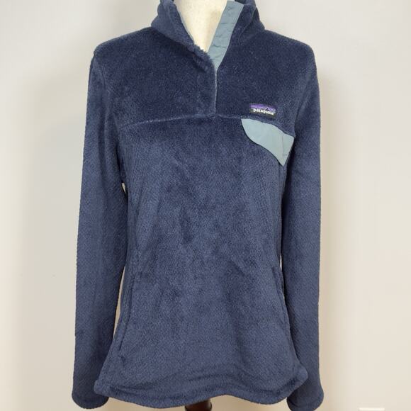 Patagonia Sweater Women XL Fleece Retool Snap T Pullover Jacket Navy Blue - Picture 2 of 12